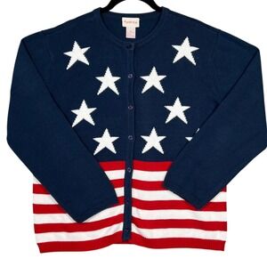 Crystal Kobe Cardigan Women's XL Blue Stars‎ & Stripes Flag 4th of July Teacher